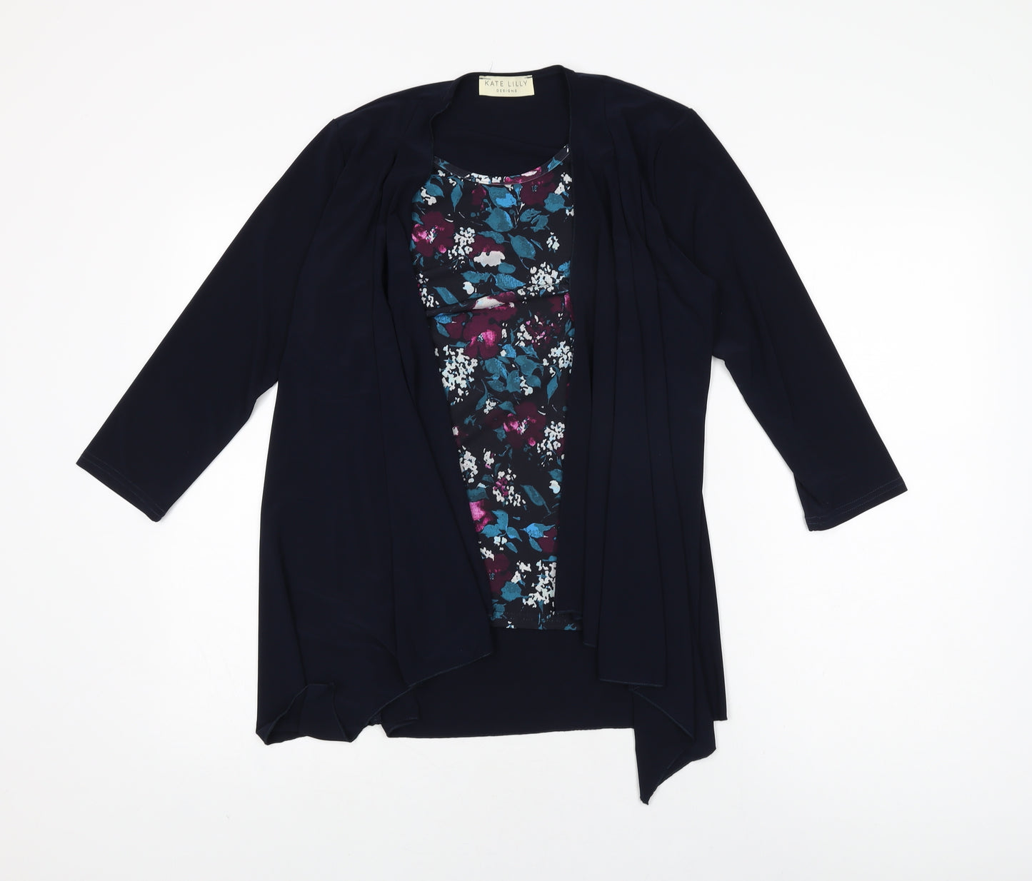 Kate Lilly Womens Blue Floral Polyester Basic T-Shirt Size 10 Round Neck
