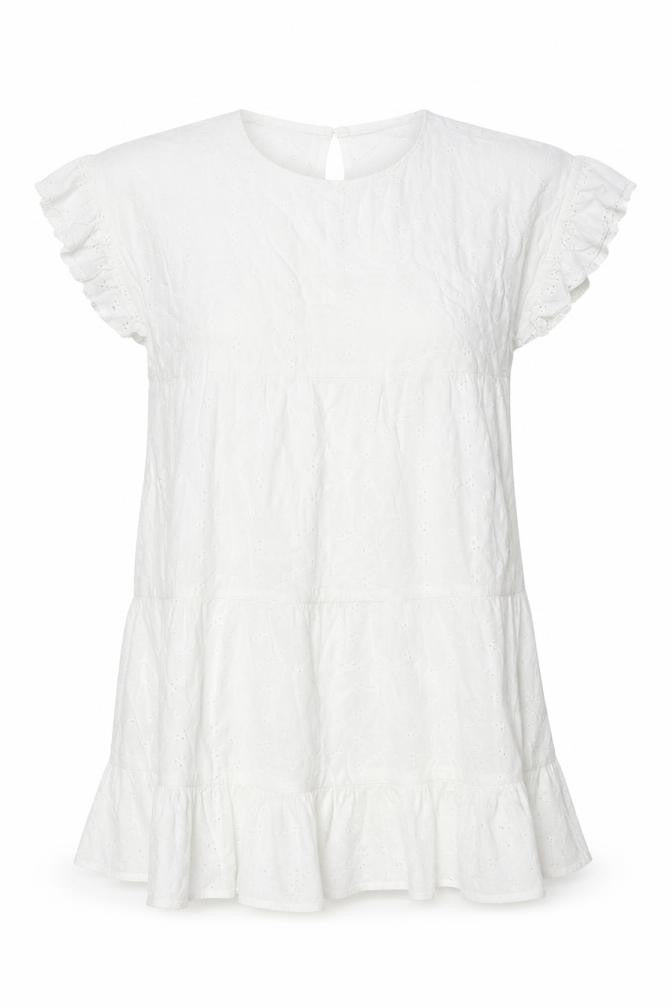 Front view of Boohoo women’s white floral cotton shift, size UK 12, round neck button