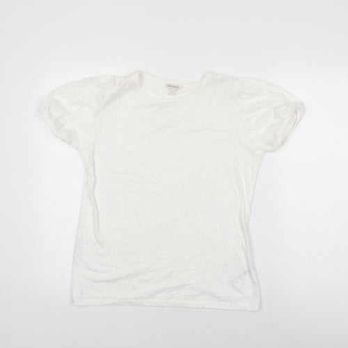 Monsoon Womens White Geometric Polyester Basic T-Shirt Size S Round Neck