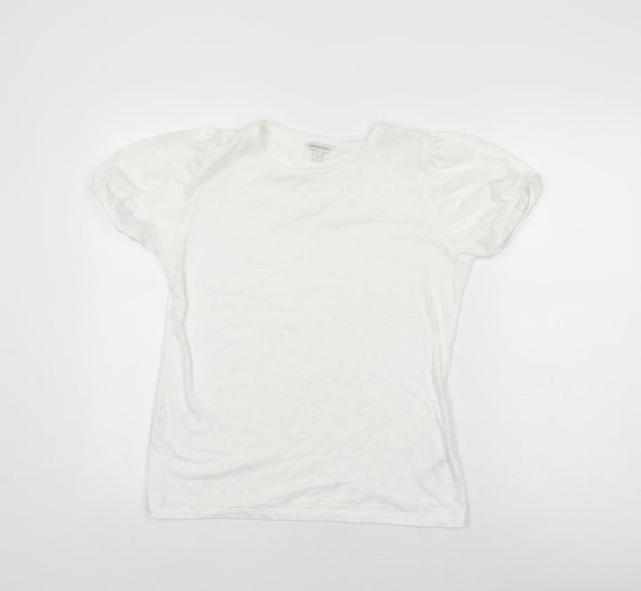 Monsoon Womens White Geometric Polyester Basic T-Shirt Size S Round Neck