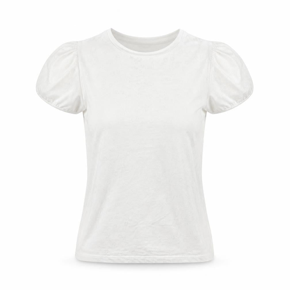 Front view of Monsoon women’s white geometric polyester basic t-shirt, size S, round neck