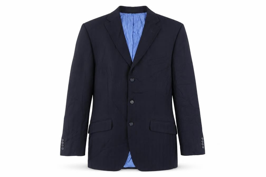 Front view of Greenwoods men’s blue polyester jacket suit jacket, size 40, regular