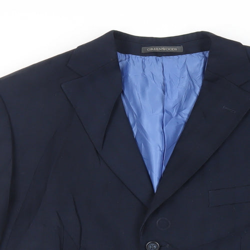 Greenwoods Mens Blue Polyester Jacket Suit Jacket Size 40 Regular