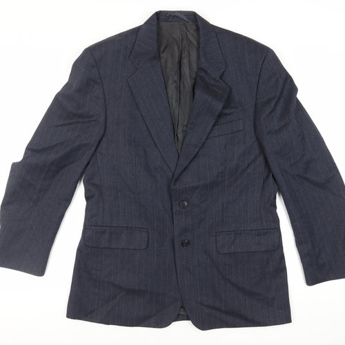Label Mens Blue Striped Polyester Jacket Suit Jacket Size 40 Regular