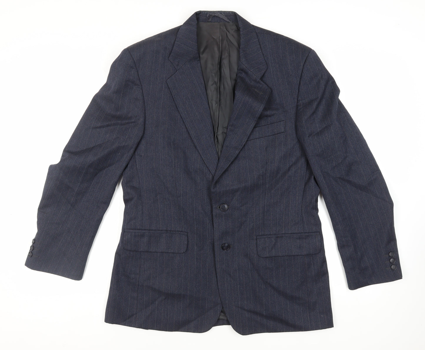 Label Mens Blue Striped Polyester Jacket Suit Jacket Size 40 Regular