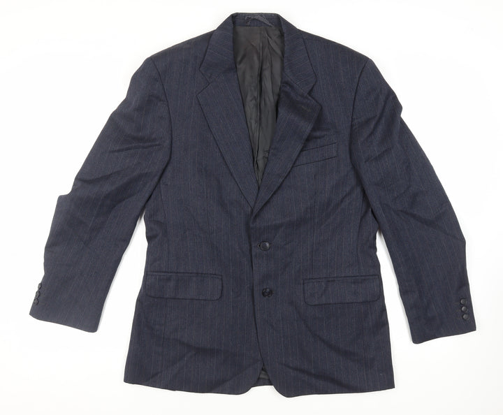 Label Mens Blue Striped Polyester Jacket Suit Jacket Size 40 Regular