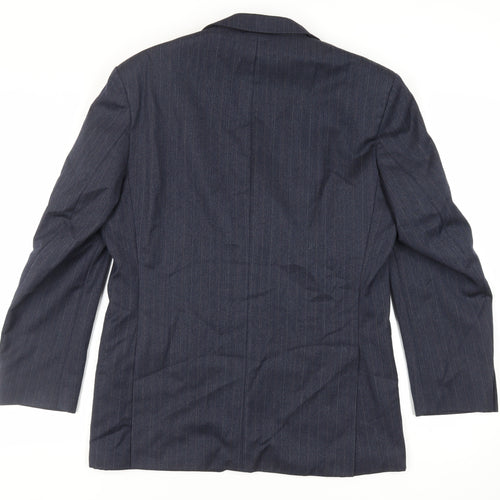 Label Mens Blue Striped Polyester Jacket Suit Jacket Size 40 Regular