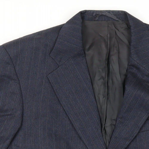 Label Mens Blue Striped Polyester Jacket Suit Jacket Size 40 Regular