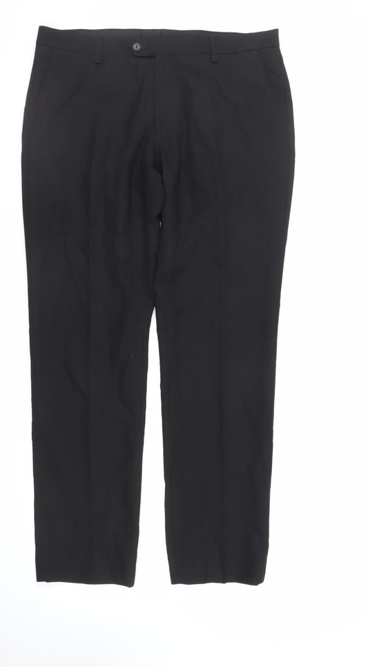 NEXT Mens Black Polyacrylate Fibre Dress Pants Trousers Size 34 in L31 in Regular Zip