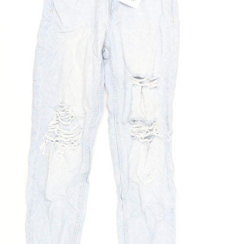 Bershka Womens Blue Cotton Mom Jeans Size 6 L28 in Regular Zip
