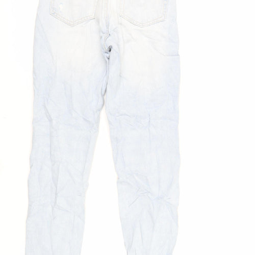Bershka Womens Blue Cotton Mom Jeans Size 6 L28 in Regular Zip