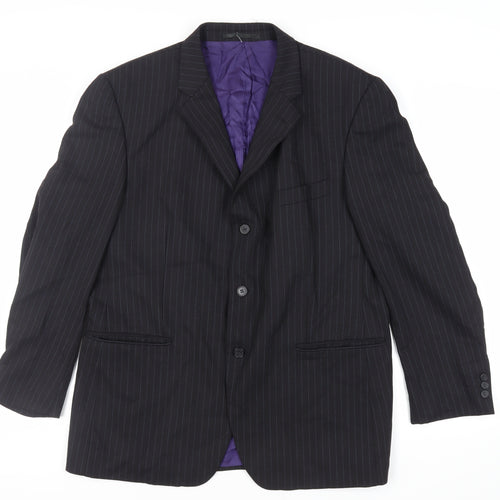 Burton Mens Black Striped Wool Jacket Suit Jacket Size 44 Regular