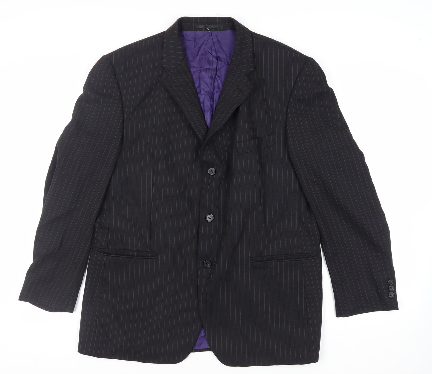 Burton Mens Black Striped Wool Jacket Suit Jacket Size 44 Regular
