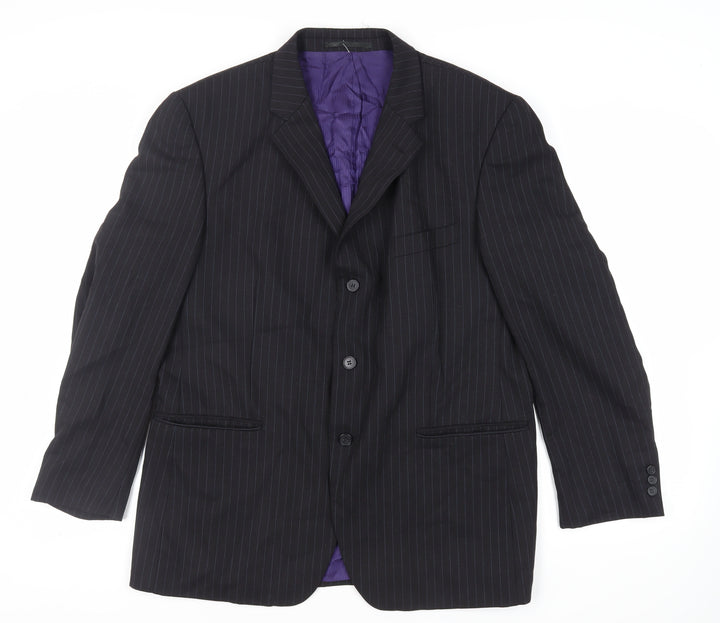 Burton Mens Black Striped Wool Jacket Suit Jacket Size 44 Regular
