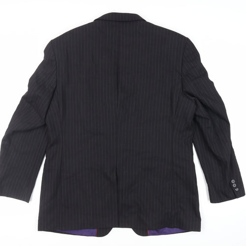 Burton Mens Black Striped Wool Jacket Suit Jacket Size 44 Regular