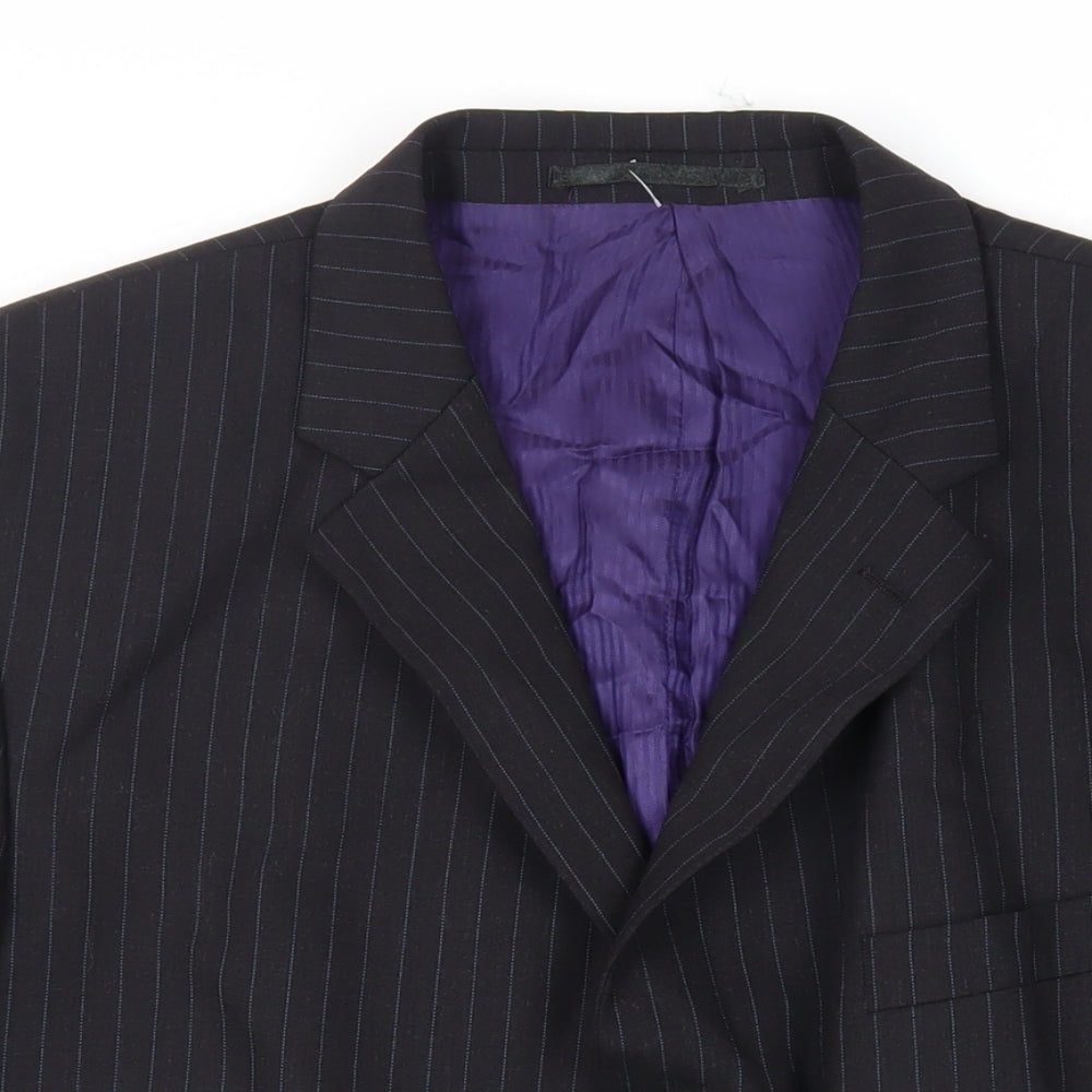 Burton Mens Black Striped Wool Jacket Suit Jacket Size 44 Regular