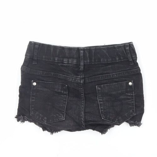 F&F Girls Black Cotton Cut-Off Shorts Size 6-7 Years Regular Buckle - Embroidered Flowers