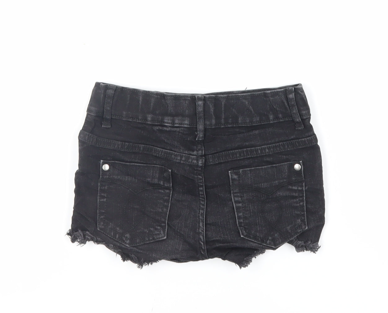 F&F Girls Black Cotton Cut-Off Shorts Size 6-7 Years Regular Buckle - Embroidered Flowers