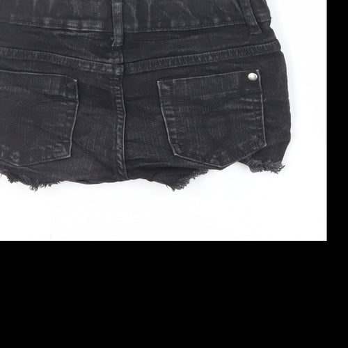 F&F Girls Black Cotton Cut-Off Shorts Size 6-7 Years Regular Buckle - Embroidered Flowers