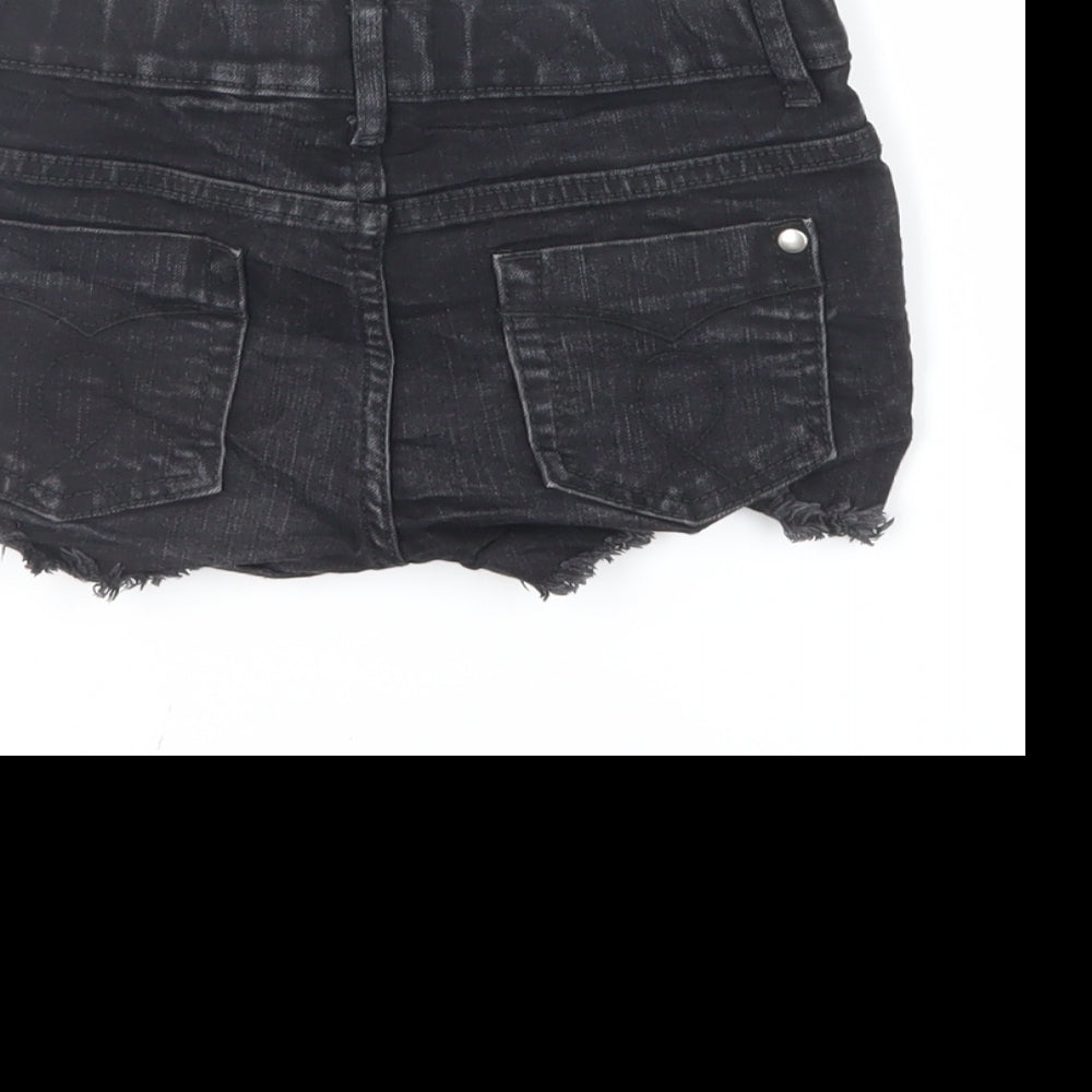 F&F Girls Black Cotton Cut-Off Shorts Size 6-7 Years Regular Buckle - Embroidered Flowers