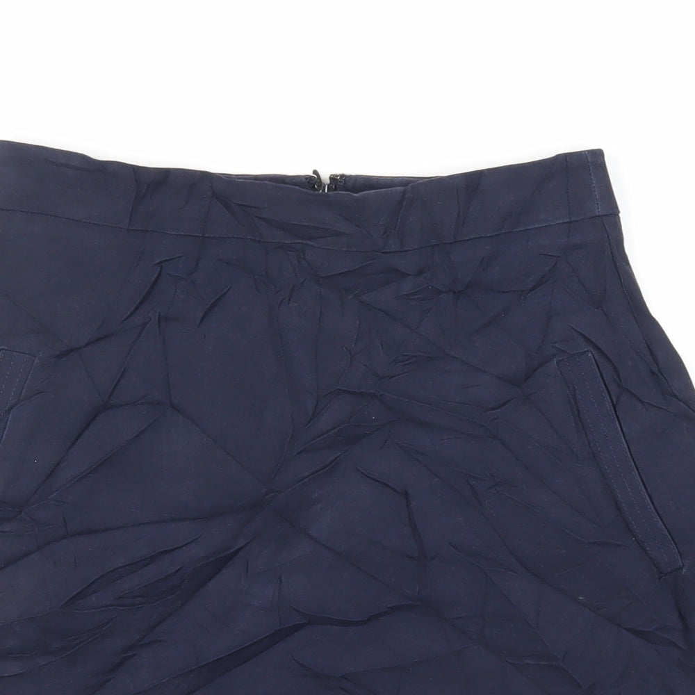 Warehouse Womens Blue Cotton A-Line Skirt Size 8 Zip