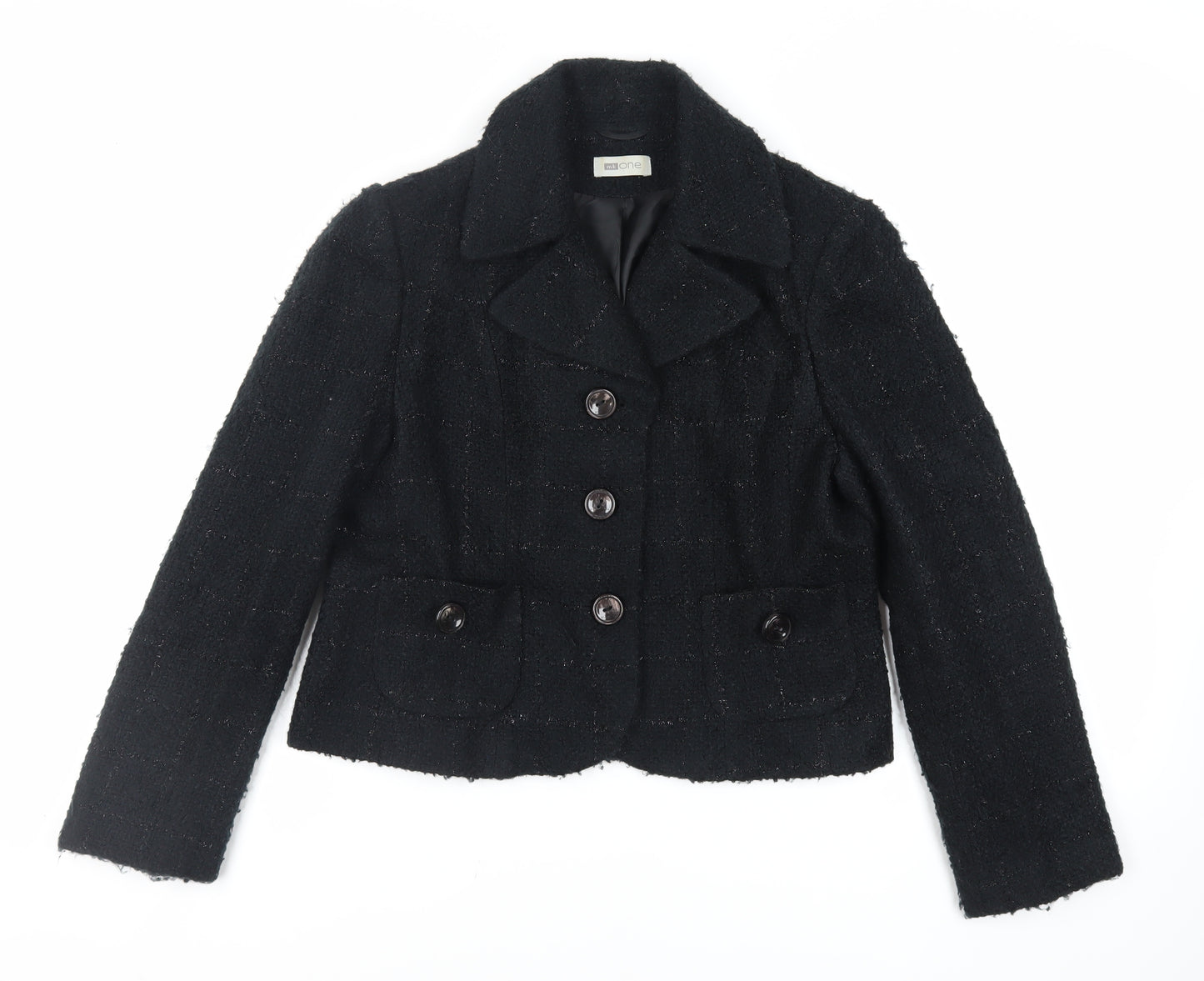 MK One Womens Black Check Jacket Blazer Size 16 Button