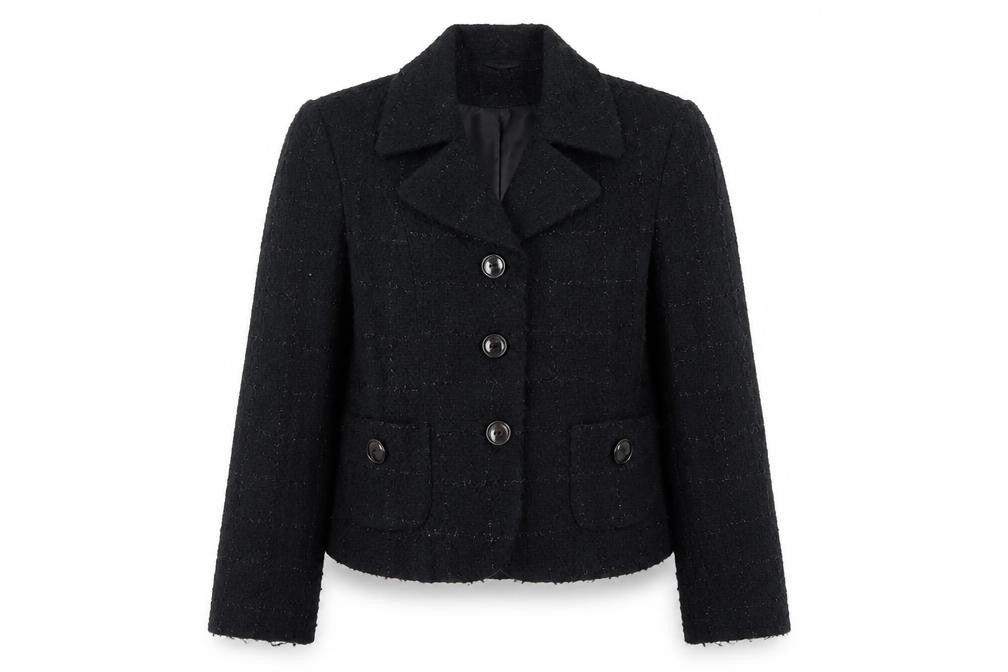 Front view of MK One women’s black check jacket blazer, size UK 16, button