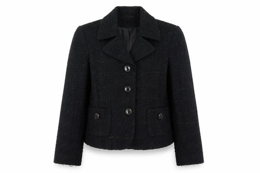 Front view of MK One women’s black check jacket blazer, size UK 16, button