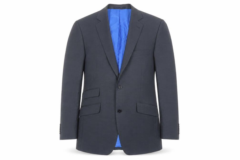 Front view of Hawes & Curtis men’s blue wool jacket suit jacket, size 40, regular