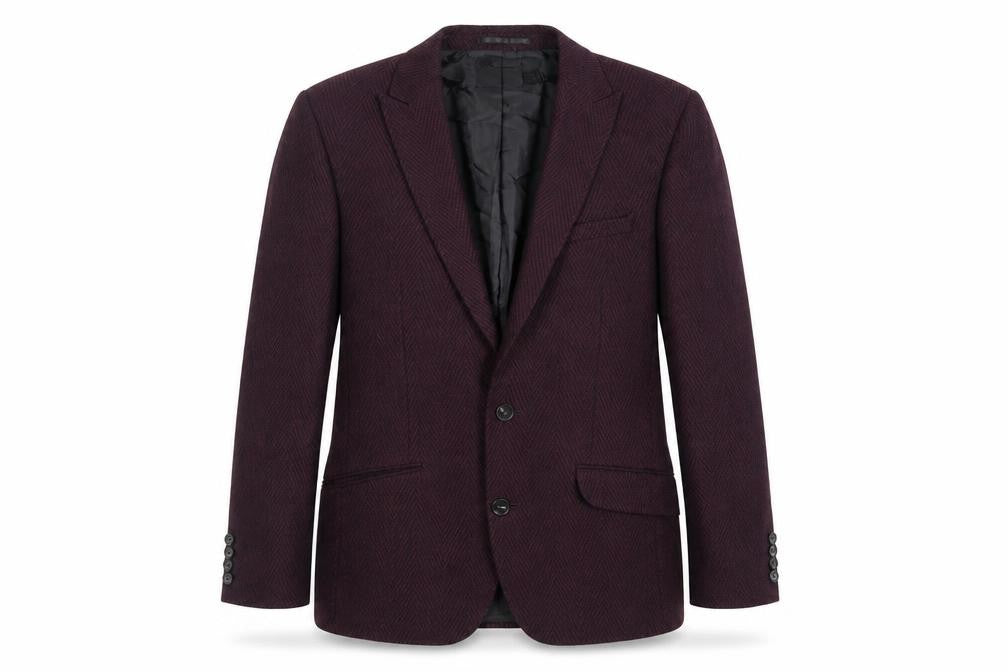 Front view of ASOS men’s purple geometric polyester jacket blazer, size 36, regular