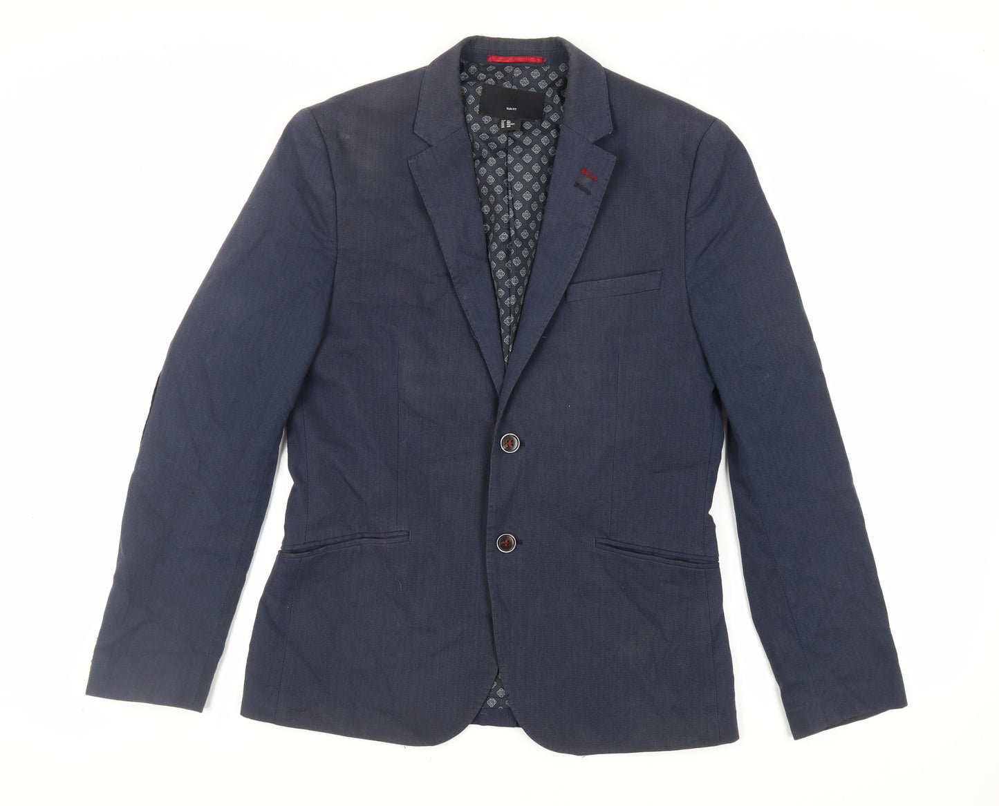 H&M Mens Blue Cotton Jacket Blazer Size 38 Regular