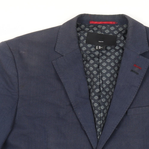 H&M Mens Blue Cotton Jacket Blazer Size 38 Regular