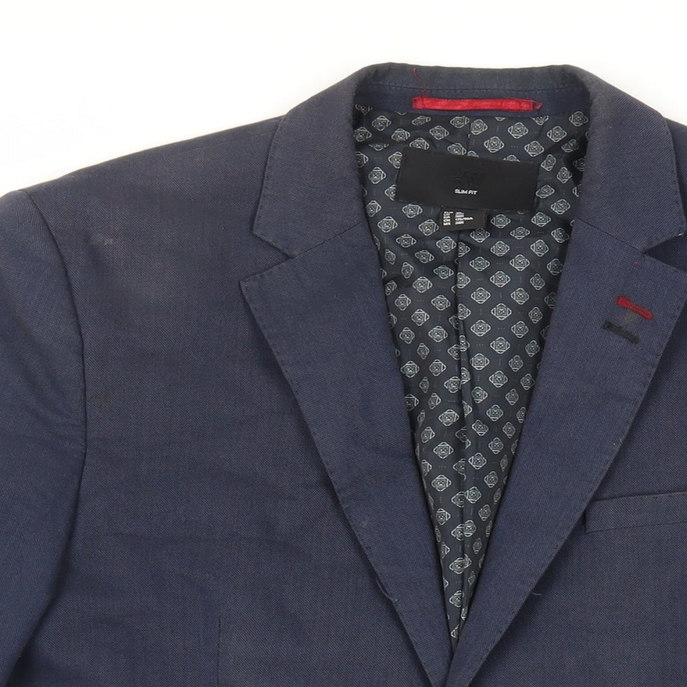 H&M Mens Blue Cotton Jacket Blazer Size 38 Regular