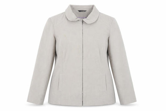 Front view of Bonmarché women’s beige jacket, size UK 24, zip