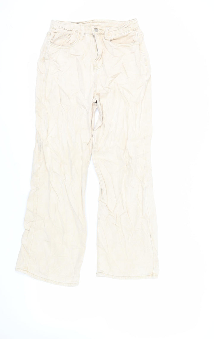 Dazy Womens Beige Cotton Wide-Leg Jeans Size S L27 in Regular Zip