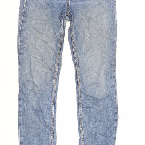 Denim & Co. Womens Blue Cotton Straight Jeans Size 8 L27 in Regular Zip - Raw Hem