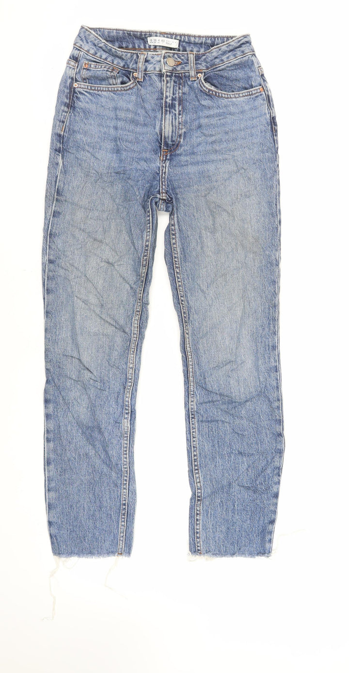Denim & Co. Womens Blue Cotton Straight Jeans Size 8 L27 in Regular Zip - Raw Hem