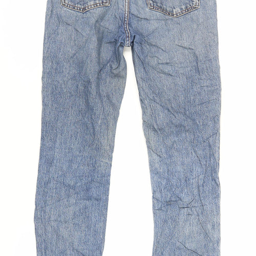 Denim & Co. Womens Blue Cotton Straight Jeans Size 8 L27 in Regular Zip - Raw Hem