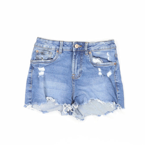 New Look Girls Blue Cotton Cut-Off Shorts Size 12 Years Regular Zip - Distressed