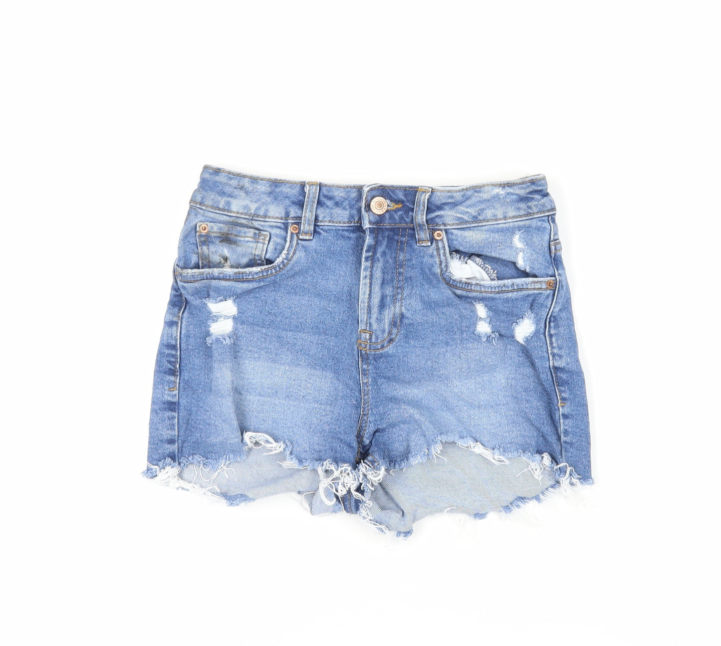 New Look Girls Blue Cotton Cut-Off Shorts Size 12 Years Regular Zip - Distressed