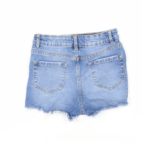 New Look Girls Blue Cotton Cut-Off Shorts Size 12 Years Regular Zip - Distressed