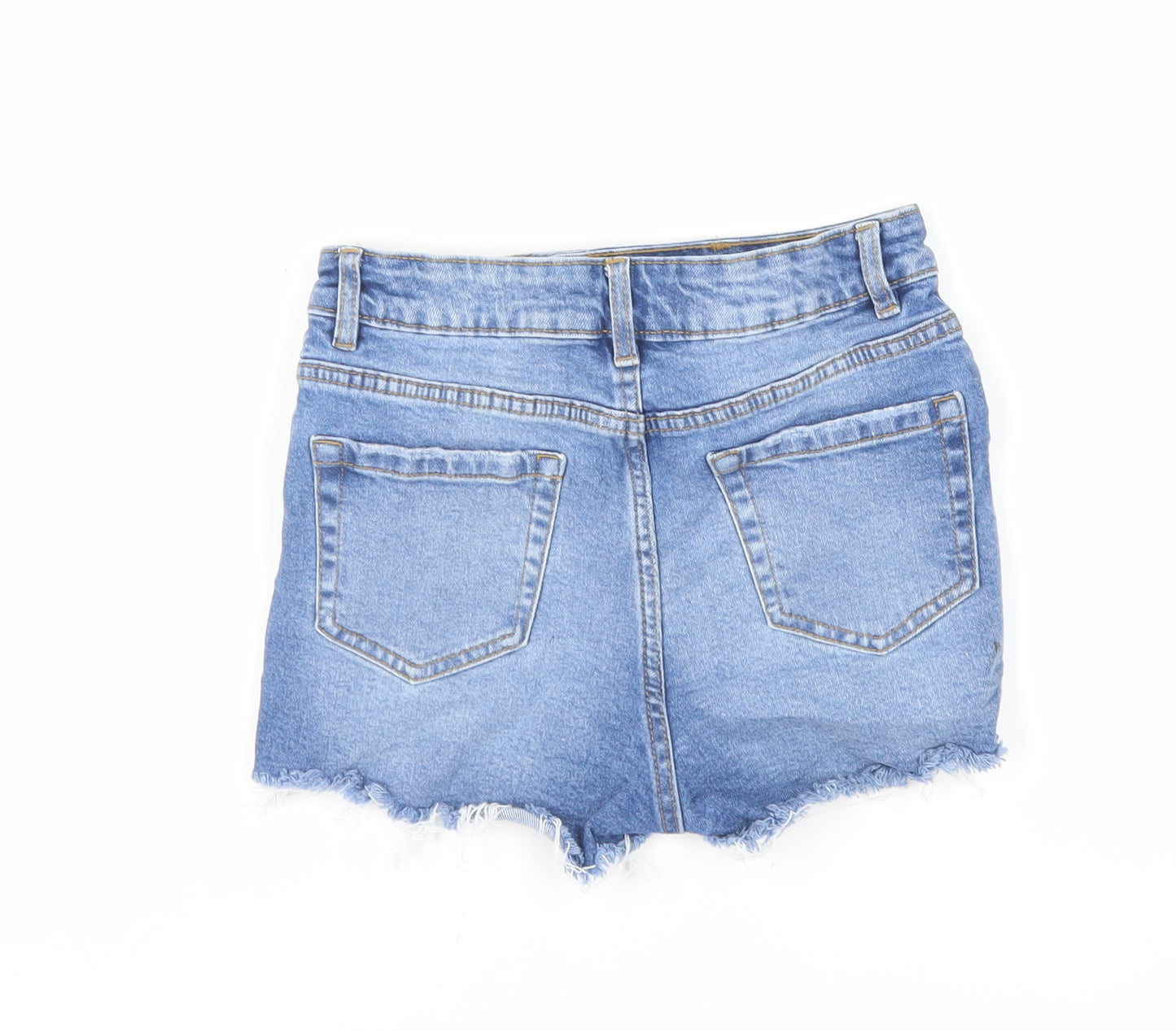 New Look Girls Blue Cotton Cut-Off Shorts Size 12 Years Regular Zip - Distressed