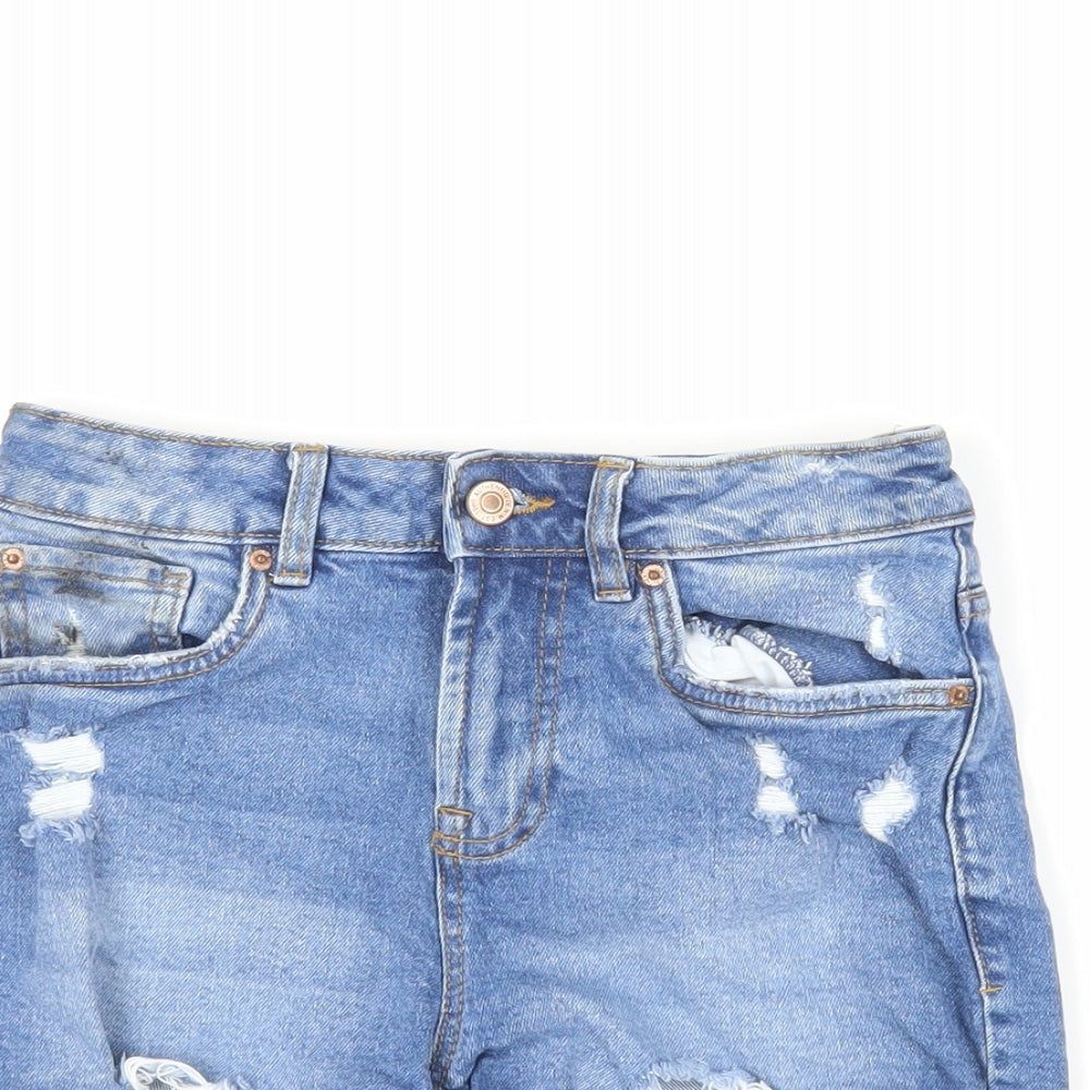 New Look Girls Blue Cotton Cut-Off Shorts Size 12 Years Regular Zip - Distressed