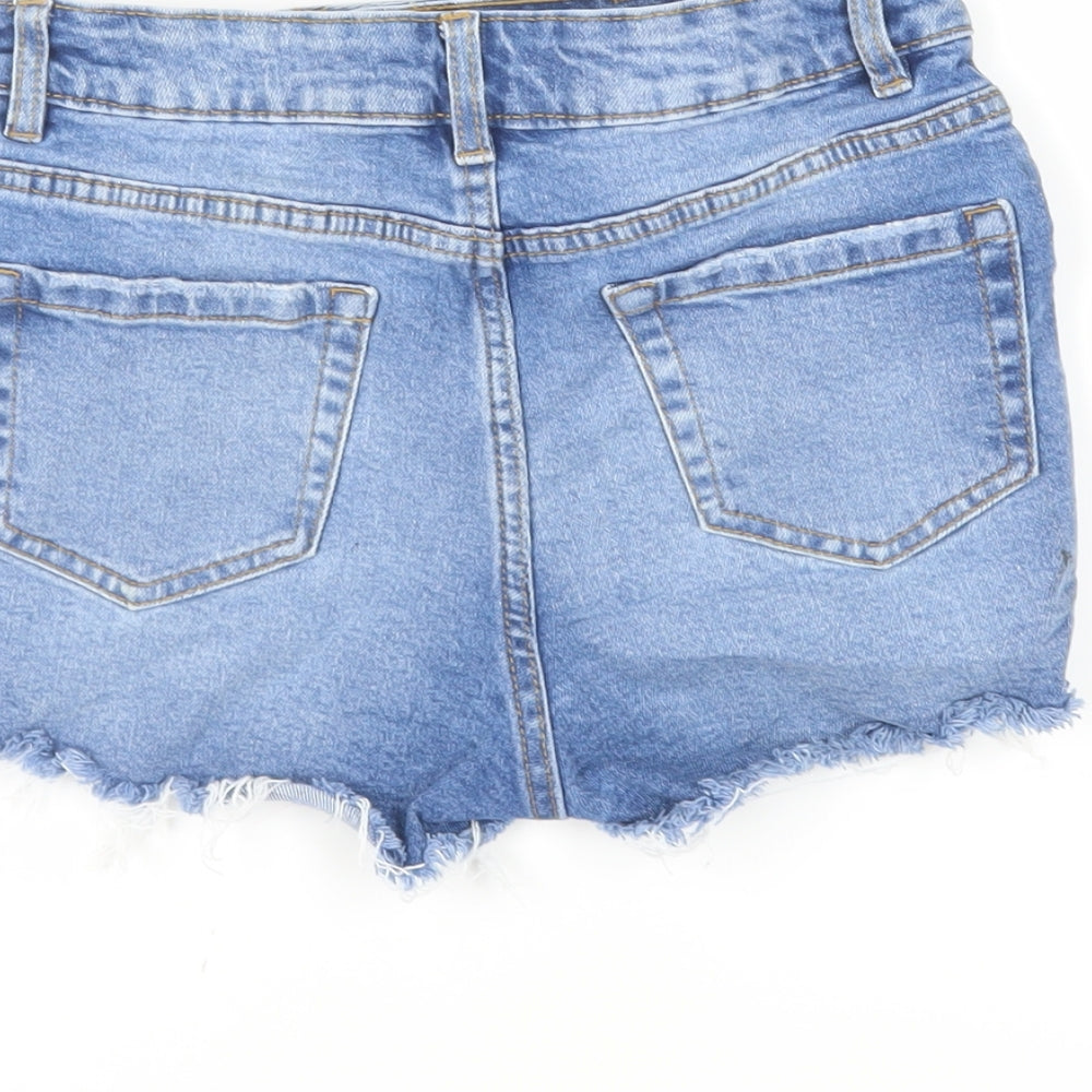 New Look Girls Blue Cotton Cut-Off Shorts Size 12 Years Regular Zip - Distressed