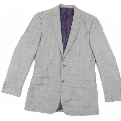 Savoy Taylors Mens Grey Plaid Wool Jacket Suit Jacket Size 40 Regular