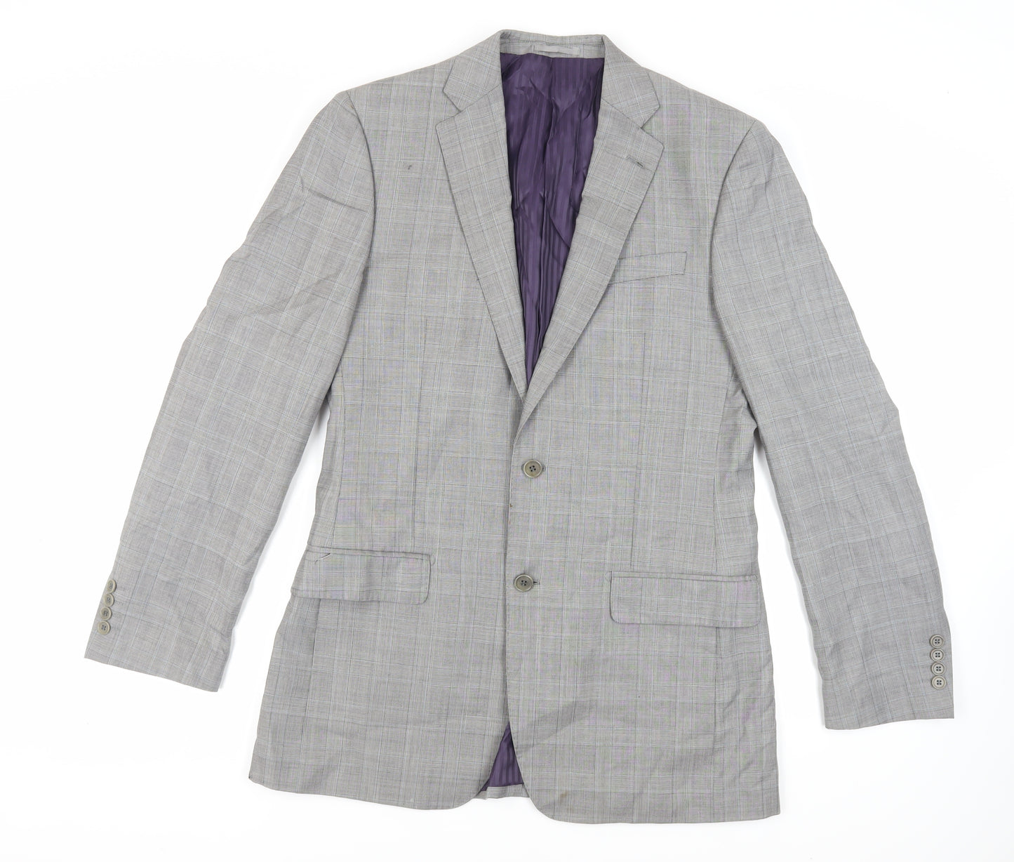 Savoy Taylors Mens Grey Plaid Wool Jacket Suit Jacket Size 40 Regular