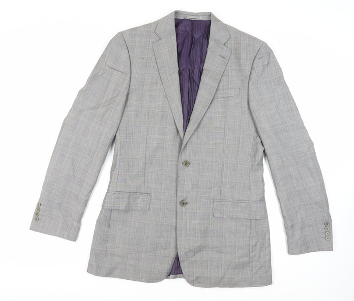 Savoy Taylors Mens Grey Plaid Wool Jacket Suit Jacket Size 40 Regular