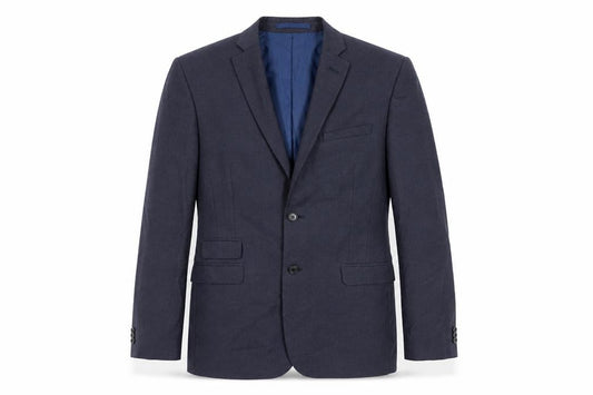 Front view of Marks & Spencer men’s blue polyester jacket suit jacket, size 40, regular
