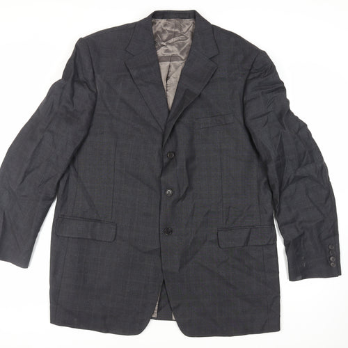 Marks and Spencer Mens Grey Plaid Wool Jacket Suit Jacket Size 46 Regular