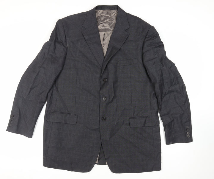 Marks and Spencer Mens Grey Plaid Wool Jacket Suit Jacket Size 46 Regular